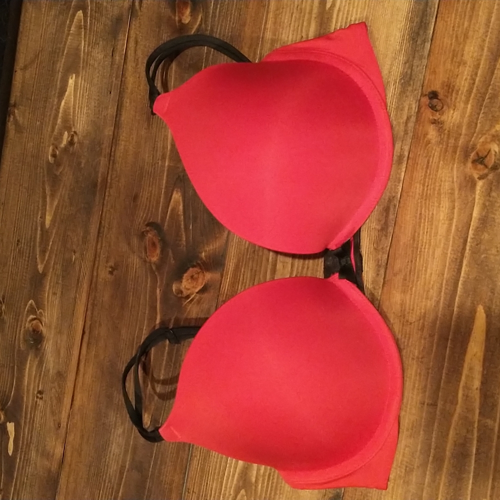 Red Victoria's secret bra with black straps push up